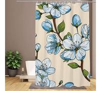 Blue Shower Curtain,Cherry Blossoms Shower Curtains 240x200cm Bathroom Curtains,Durable Waterproof Polyester Fabric Bath Curtain,with Hooks - Easy Clean,Washable and Weighted Hem for UK Homes W1-196