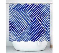 Blue Shower Curtain for Bathroom, Curtain Includes 12 Pcs Hooks, Waterproof Polyester Fabric, Rustproof Eyelets, Weighted Hem, Machine Washable, Quick Dry, Bathroom Decor H120 x W160cm Stripe J#187