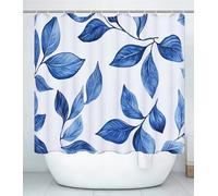Blue Shower Curtain for Bathroom, Curtain Includes 12 Pcs Hooks, Waterproof Polyester Fabric, Rustproof Eyelets, Weighted Hem, Machine Washable, Quick Dry, Bathroom Decor H120 x W120cm Leaf J#186