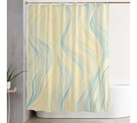 Blue Shower Curtain Line Curtains with Plastic Hooks and Weighted Hem, Waterproof Quick-Drying Fabric, Washable, Decoration Lightweight Bath Screen for Bathroom Wet Room Tub 240x180 cm 3Y-428
