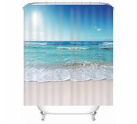 Blue Shower Curtain Liner, Corner Shower Curtain Liner Polyester Sun Sea Beach Waterproof Shower Curtain 150X180cm