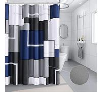 Blue Shower Curtain Set with Hooks Blue and White Morden Shower Curtains for Bathroom Fabric Grey Abstract Geometric Bath Curtains Decorative Gray 72x72