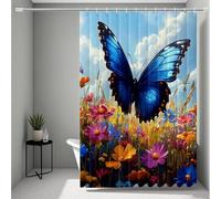 Blue Shower Curtain, Shower Curtains Butterfly Bathroom Curtains with 12 Hooks, HD Printing Waterproof Bath Curtain Quick-Drying Washable for Wet Room, Bathroom Decor, Gifts 180 x 240 cm -ly25072JJ