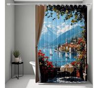 Blue Shower Curtain, Shower Curtains Landscape Bathroom Curtains with 12 Hooks, HD Printing Waterproof Bath Curtain Quick-Drying Washable for Wet Room, Bathroom Decor, Gifts 90 x 200 cm -ly250723N