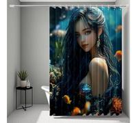 Blue Shower Curtain, Shower Curtains Mermaid Bathroom Curtains with 12 Hooks, HD Printing Waterproof Bath Curtain Quick-Drying Washable for Wet Room, Bathroom Decor, Gifts 150 * 200cm -ly25072GZ