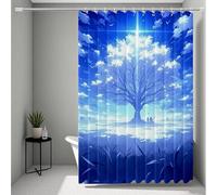 Blue Shower Curtain, Shower Curtains Tree Bathroom Curtains with 12 Hooks, HD Printing Waterproof Bath Curtain Quick-Drying Washable for Wet Room, Bathroom Decor, Shower Stall 90 x 200 cm -ly250726P