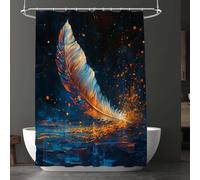 Blue Shower Curtain, Waterproof Extra Long Curtains for Bathroom Decor, Luxury Weighted Shower Curtain Feather, for Bathroom Window Curtains, Quick Dry Wet Room, W 150 x L 180 cm(W 60" x L 71") D-9283
