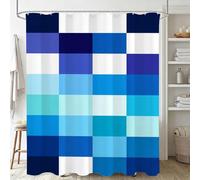 Blue Shower Curtain, Waterproof Extra Long Curtains for Bathroom Decor, Luxury Weighted Shower Curtain Checkered Pattern, for Bathroom Window Curtains, Quick Dry Wet Room, 150x200cm 60x79Inch J-35