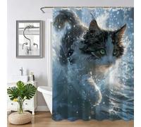 Blue Shower Curtain,Weighted Shower Curtain for Bathroom,Washable Quick-Drying,Resistant Waterproof with 12 Pcs Hooks,Cat Fabric Extra Long Curtains,for Bathtub Shower Stall 100x130cm 40x52Inch Z-292