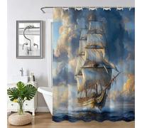 Blue Shower Curtain,Weighted Shower Curtain for Bathroom,Washable Quick-Drying,Resistant Waterproof with 12 Pcs Hooks,Boat Fabric Extra Long Curtains,for Bathtub Shower Stall 240x200cm 95x79Inch Z-402