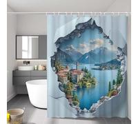 Blue Shower Curtain, Weighted Shower Curtain for Bathroom, Waterproof | Quick-Drying | Washable Bathroom Curtains with 12 Pcs Hooks, Ocean Fabric Extra Long Curtains, 120 x 200 cm (48 x 80 in) P-9204