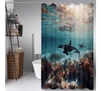 Blue Shower Curtain Whale Shower Curtains for Bathroom, HD Printing Waterproof Bathroom Curtains with 12 Hooks, Polyester Bath Curtain Machine Washable for Shower Stall, Gifts 32x80inch -ly2507282