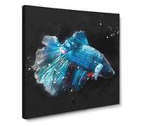 Blue Siamese Fighting Fish Paint Splash Canvas Print | Gallery Wrapped 30mm Frame Wall Art | 20x20 inches | Ready to Hang | Modern Animals Picture | Living Room Bedroom Lounge Office