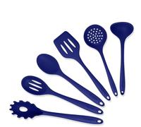 Blue Silicone Cooking Utensils Set - Sturdy Steel Inner Core - Spatula, Mixing & Slotted Spoon, Ladle, Pasta Server, Drainer - Heat Resistant Kitchen Tools - Bonus Recipe Ebook