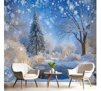 Blue Silk Wallpaper 150×105 Cm, 3D Fantasy Snowflakes Wallpaper, Paper Waterproof Self Adhesive Removable Tree Scenery in The Park Wall Paper for Bedroom Walls Cabinet Locker