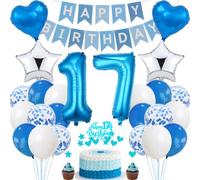 Blue & Silver 17th Birthday Cake Decoration for Boy & Girl
