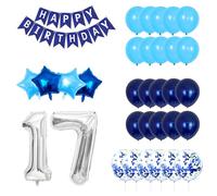 Blue & Silver 17th Birthday Decorations Set - Includes Birthday Banner, Balloons, Confetti, & Backdrop - Perfect for 17th Birthday Party, Celebration & Special Event