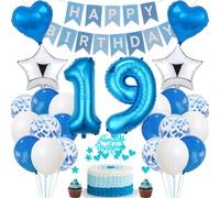 Blue & Silver 19th Birthday Cake Decoration for Boy & Girl