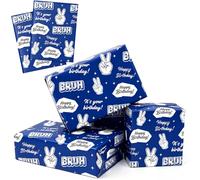 Blue Silver Birthday Wrapping Paper, Topeedy 5 Sheets 50x70cm Recyclable Gift Paper with BRUH Words, Ideal for Birthday Party for Boys Girls