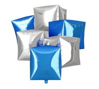 Blue Silver Cube Ball Balloons, 6Pcs 22Inch 4D Square Aluminum Foil Balloons, Inflatable Cube Balloon for Birthday Anniversary Baby Shower Wedding Party Decorations