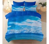 Blue-Single Bedding 3Pcs Comfortable and breathable Printed duvet cover, Brushed Microfiber Perfect for any room Realistic Photography Shadows Sea Surface White Clouds theme Bedding 135 x 200 cm