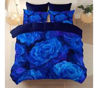 Blue-Single Bedding 3Pcs Comfortable and breathable Printed duvet cover, Soft Brushed Microfiber Perfect for any room Dreamlike Blue Roses theme Bedding 135 x 200 cm, Zipper closure