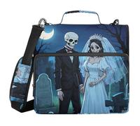 Blue Skeleton Bride and Groom 3 Rings 1.5 inch Zipper Binder Organizer with Shoulder Strap Multi-Pocket School Binders Organizer for School