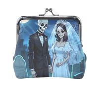 Blue Skeleton Bride and Groom Fashion PU Leather Small Coin pouching Fancy Mini Purse Wallet for Girls Ladies Handbag bolsitas para