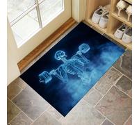 Blue Skeleton Man Doormat - Inside And Outside Welcome Mat, Black Indoor Front Doormat With Non-Slip Backing, Heavy Duty Entrance Mat, 45 X 75 Cm Fantasy Punk Style