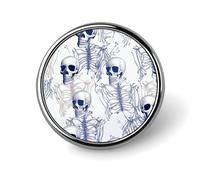 Blue Skeleton Pattern Lapel Pins Metal Pin Badge Personalized Pinback Button Badges Classic Round Badge Recognition Enamel Lapel Pin for Jackets, Backpacks, Bags