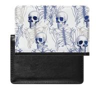 Blue Skeleton Pattern Passport Cover Family Printed Leather Passport Holder Minimalist Front Pocket Slim Travel Wallet Cover Case Lightweight Credit Card Holder for Women Men