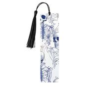 Blue Skeleton Pattern Wood Bookmark for Book Lovers Birthday Teachers Gift, Handmade Craft Book Marks Ornaments with Tassel Exquisite Reading Page Markers for Men Women