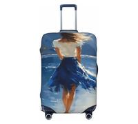 Blue Skirt Barefoot Woman Standing On The Rocks Elastic Travel Luggage Covers Dustproof Scratch-Resistant Suitcase Protector Fit 22-24 Inch