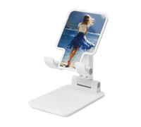 Blue Skirt Barefoot Woman Standing On The Rocks Foldable Cell Phone Stand Adjustable Angle Height Desktop Portable Cellphone Cradle Compatible With All Smartphone White-Style