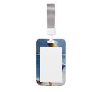 Blue Skirt Barefoot Woman Standing On The Rocks Sliding Id Badge Holder Hard Plastic Work Card Case Name Tag Protector for Nurses Office