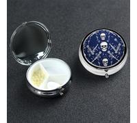 Blue Skull and Bones Pill Case Portable Metal Pill Box 3 Compartment Pill Organizer Cute Travel Pill Container Vitamin Organizer for Purse Pocket Travel Gift