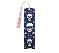 Blue Skull and Bones Wood Bookmark for Book Lovers Birthday Teachers Gift, Handmade Craft Book Marks Ornaments with Tassel Exquisite Reading Page Markers for Men Women