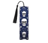 Blue Skull and Bones Wood Bookmark for Book Lovers Birthday Teachers Gift, Handmade Craft Book Marks Ornaments with Tassel Exquisite Reading Page Markers for Men Women
