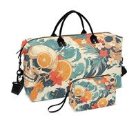 Blue Skull Cocktail Travel Hand Bag Large Carry On Airport Bag Travel Tote Gym Bag with Toiletry Bag for Sports 2 Pcs Set, Blue skull cocktail, One Size