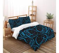 Blue Skull Duvet Cover,Double（200x200cm） Reversible Complete Bedding & Linen Sets,terror Art, 3 Piece Comforter Cover with Pillowcase And Fitted Sheet Hypoallergenic Soft Bed Cover Washable