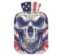 Blue Skull Fairy 4th of July Independence Day hot-Water Bottle with Soft Cover, 2L hot Water Bags for Arthritis, Neck Shoulder Warmer, Bolsa Caliente para Dolores Menstrual