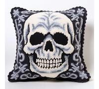 Blue Skull Latch Hook Kits Pillow DIY Rug Crochet Hook Rug Cushion Making Kits with Preprinted Pattern Canvas Easy Starter Christmas Adorment Hooking DIY Kits 43x43cm(d151)