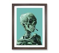 Blue Skull Of A Skeleton With Cigarette By Vincent Van Gogh Classic Painting Framed Print | A2 Walnut Framed Wall Art | Ready to Hang | Classic Skull Picture | Living Room Bedroom Lounge Office