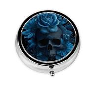 Blue Skull This Small, Printed, Round Pill Box is a Portable Pill and Vitamin Organizer Perfect for Pockets, Purses, and Travel.