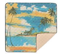 Blue Sky and Sea Yellow Sandy Beach with A Few Green Coconut Trees Soft Padded Baby Gym & Activity Mat for Indoor Outdoor Lightweight Activity Entertainment Mat for Babies Infants