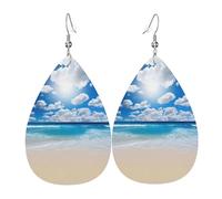 Blue Sky And White Cloud Women'S Drop-Shaped Leather Earrings Are Suitable For Parties, Holiday Parties And Gifts.