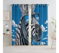 Blue Sky And White Clouds Blackout Curtains, 54 Inches Drop Eyelet Thermal Curtains - Sunglasses Zebra Animal Soundproof Drapes Soft Breathable for Bedroom Living Room W 46 x L 54 Inches 2 Panels