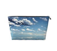 Blue Sky and White Clouds Leather Travel Makeup Bag-Waterproof Cosmetic Pouch