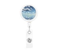 Blue Sky and White Clouds Print Badge Holder Retractable Reel, with ID Alligator Clip Rotatable Buckle, for Nurse Teacher