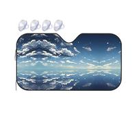 Blue Sky and White Clouds Print Car Windshield Sun Shade, Vehicle Front Window Shield Cover Sun Visor Protection